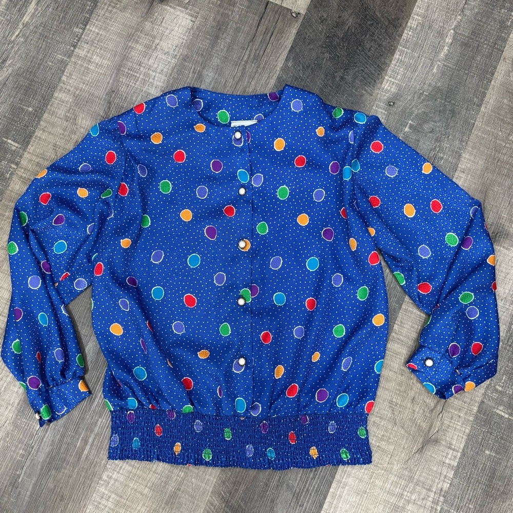 v i n t a g e: Evanna Whimsical Polka Dot Blouse, Size 12, GUC